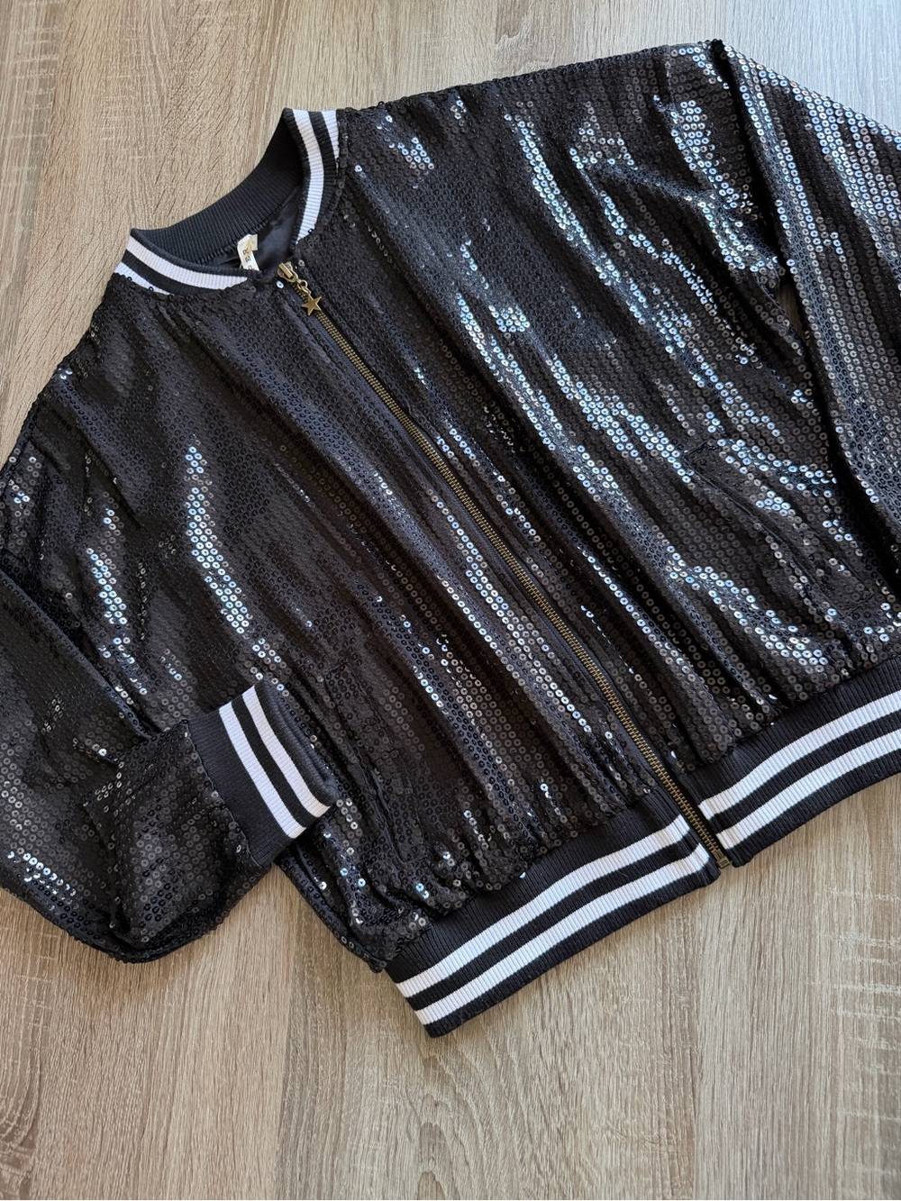 Roper Solid Black Sequin Bomber Jacket Size Medium - Picture 6 of 9